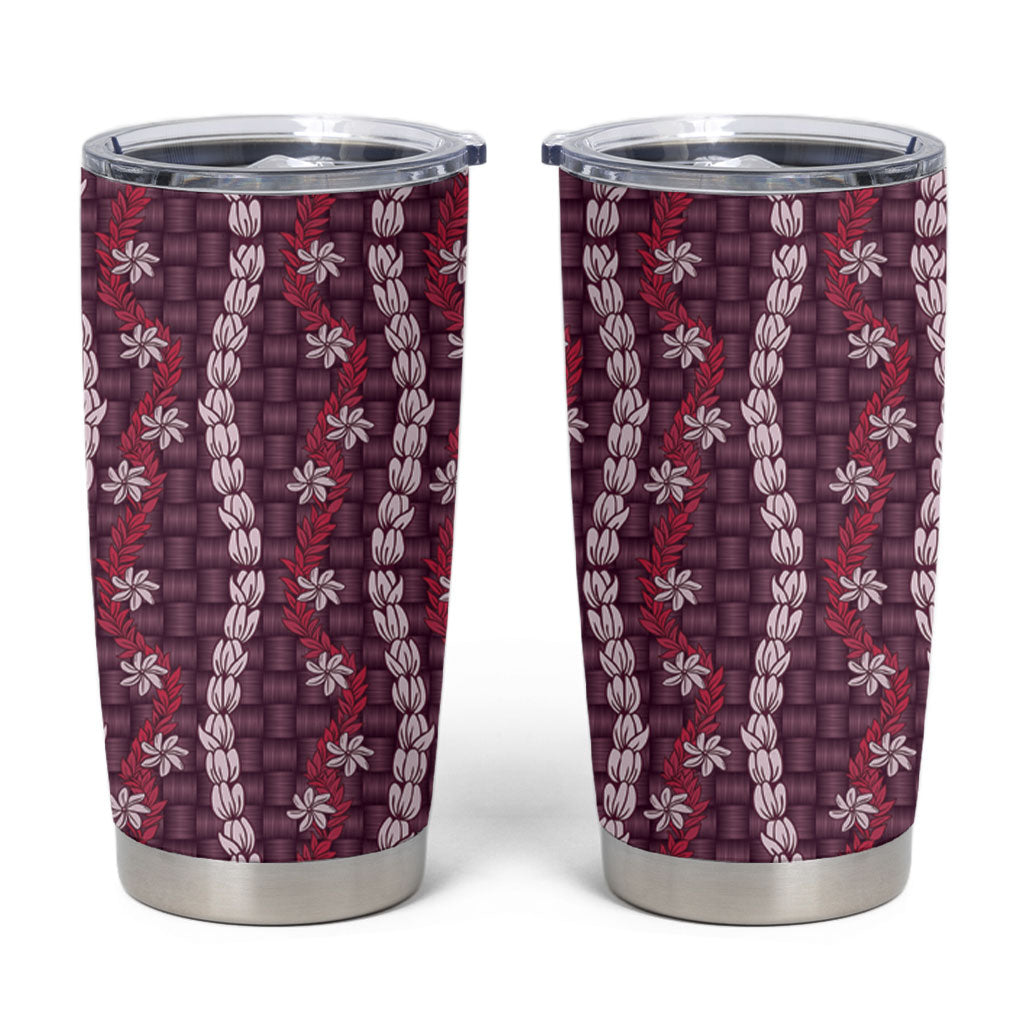 Pikake Maile Tiare Lei Tumbler Cup Akala Lauhala Pattern LT01 Pink - Polynesian Pride