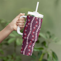 Pikake Maile Tiare Lei Tumbler With Handle Akala Lauhala Pattern