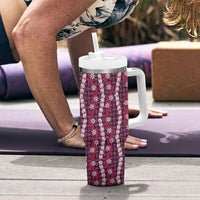 Pikake Maile Tiare Lei Tumbler With Handle Akala Lauhala Pattern