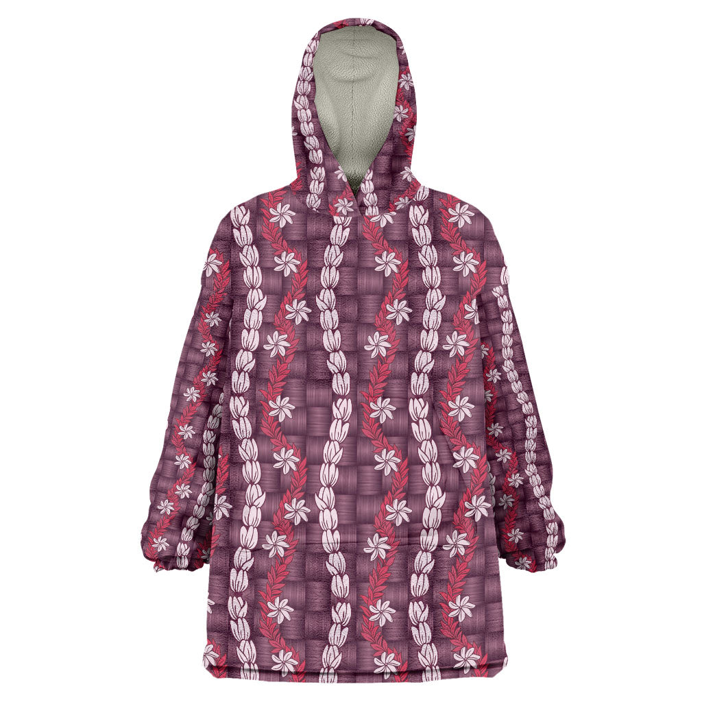 Pikake Maile Tiare Lei Wearable Blanket Hoodie Akala Lauhala Pattern LT01 One Size Pink - Polynesian Pride