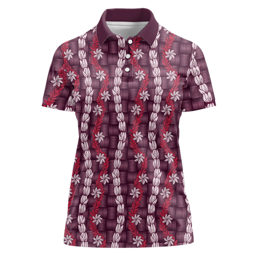 Pikake Maile Tiare Lei Women Polo Shirt Akala Lauhala Pattern LT01 Female Pink - Polynesian Pride