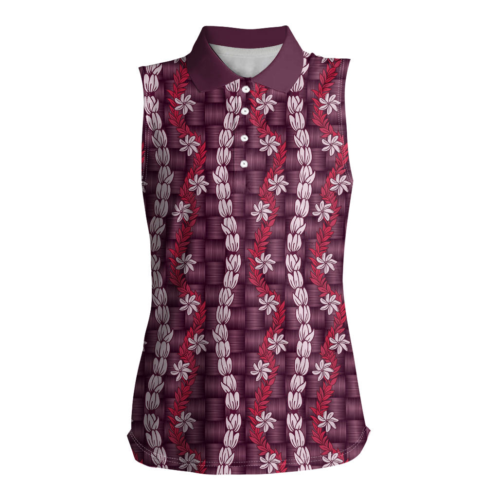Pikake Maile Tiare Lei Women Sleeveless Polo Shirt Akala Lauhala Pattern LT01 Female Pink - Polynesian Pride