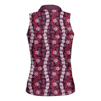 Pikake Maile Tiare Lei Women Sleeveless Polo Shirt Akala Lauhala Pattern