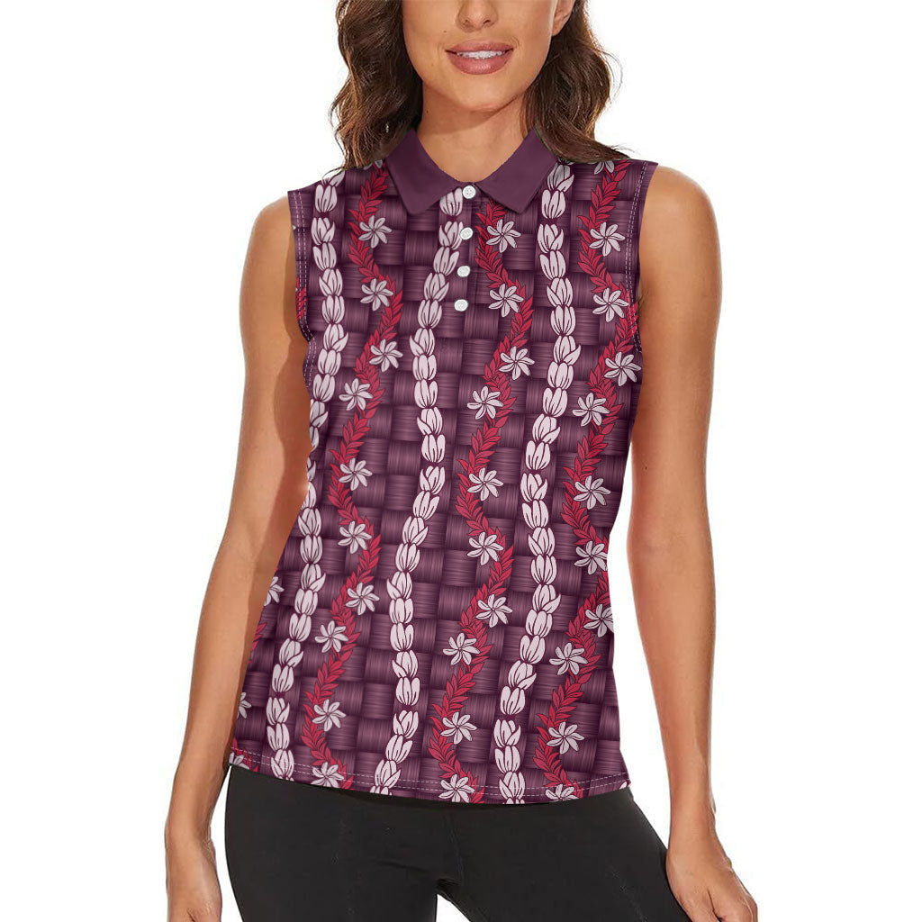 Pikake Maile Tiare Lei Women Sleeveless Polo Shirt Akala Lauhala Pattern