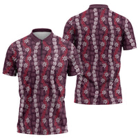 Pikake Maile Tiare Lei Zipper Polo Shirt Akala Lauhala Pattern
