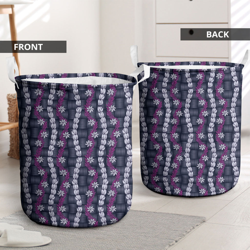 Pikake Maile Tiare Lei Laundry Basket Poni Lauhala Pattern