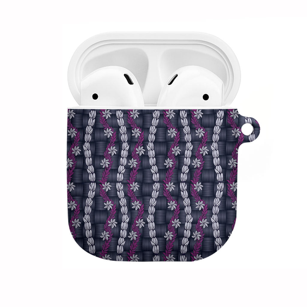 Pikake Maile Tiare Lei AirPods Case Poni Lauhala Pattern LT01 Purple - Polynesian Pride