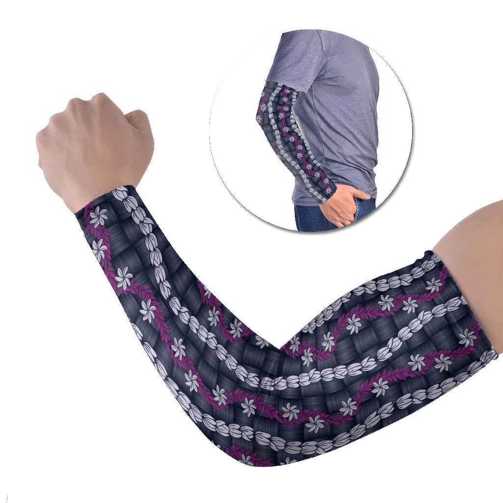 Pikake Maile Tiare Lei Arm Sleeves Poni Lauhala Pattern LT01 Set of 2 Purple - Polynesian Pride