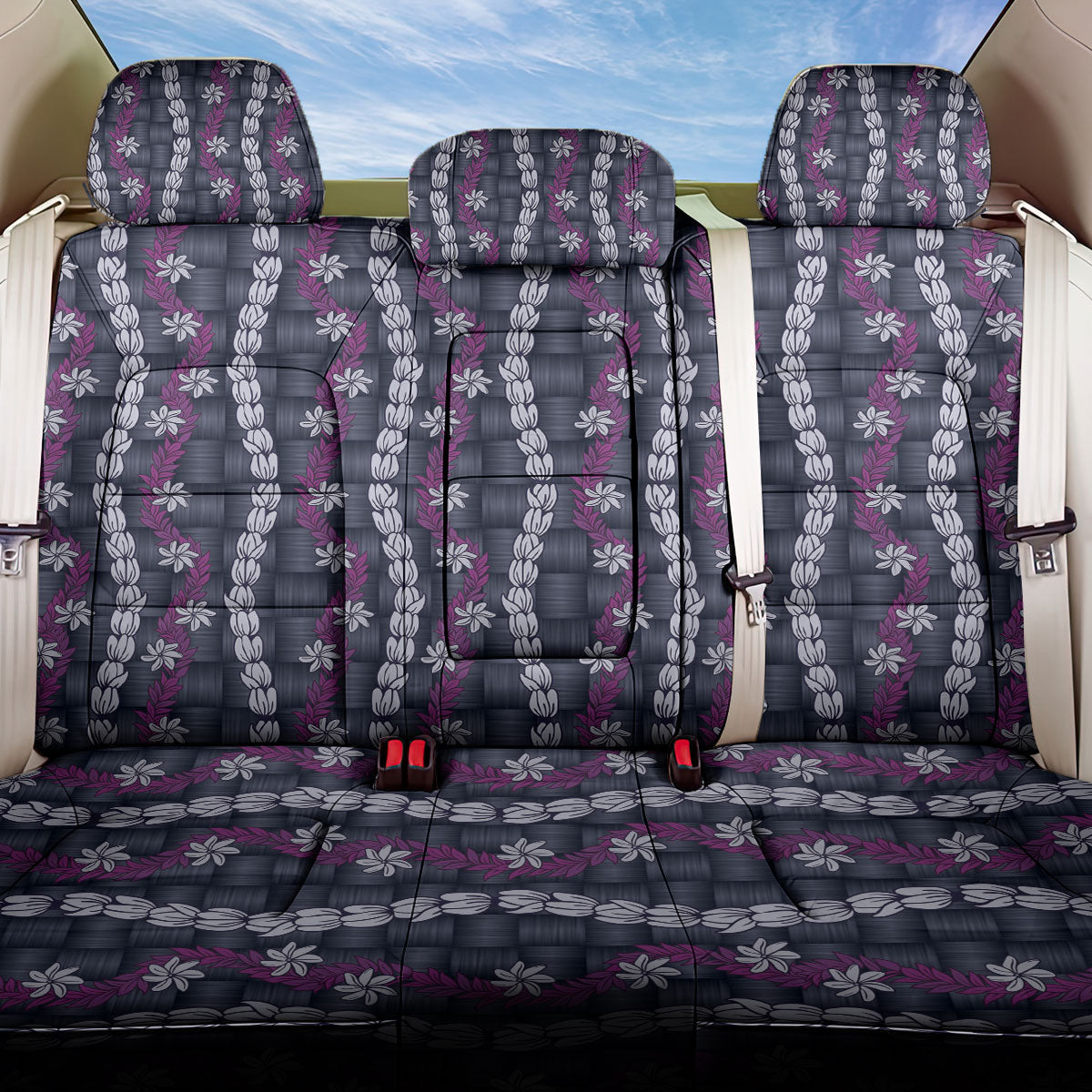 Pikake Maile Tiare Lei Back Car Seat Cover Poni Lauhala Pattern LT01 One Size Purple - Polynesian Pride