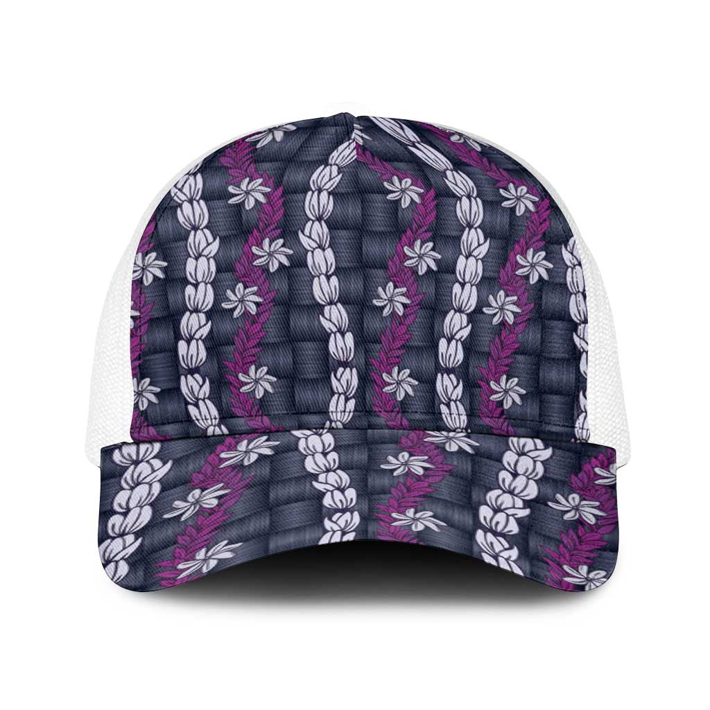 Pikake Maile Tiare Lei Baseball Net Cap Poni Lauhala Pattern