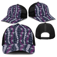Pikake Maile Tiare Lei Baseball Net Cap Poni Lauhala Pattern