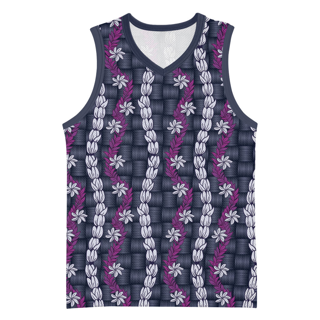 Pikake Maile Tiare Lei Basketball Jersey Poni Lauhala Pattern LT01 Unisex Purple - Polynesian Pride