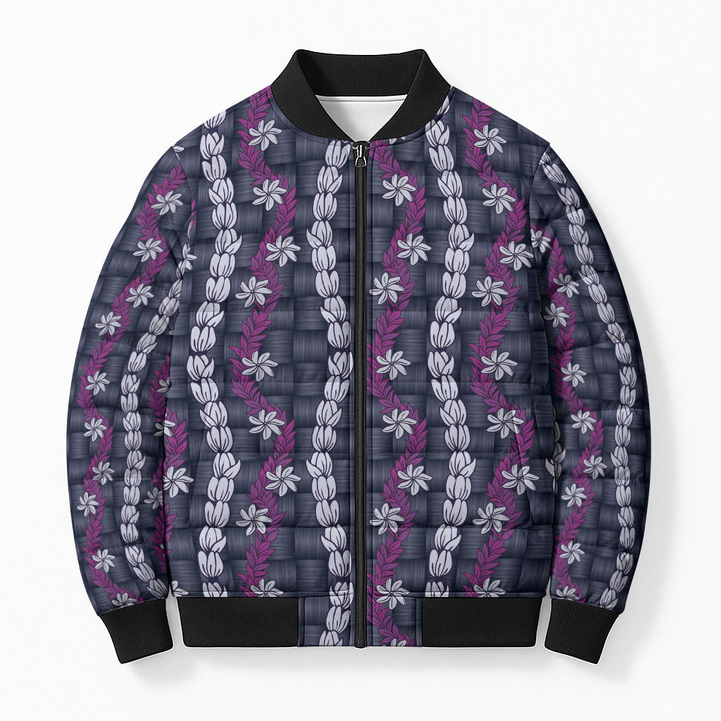 Pikake Maile Tiare Lei Bomber Puffer Jacket Poni Lauhala Pattern