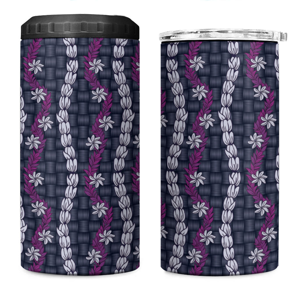 Pikake Maile Tiare Lei 4 in 1 Can Cooler Tumbler Poni Lauhala Pattern LT01 One Size: 16 oz Purple - Polynesian Pride