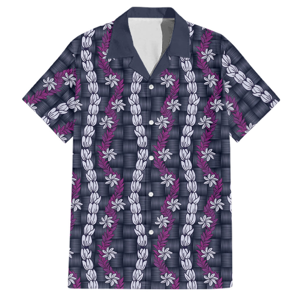 Pikake Maile Tiare Lei Family Matching Off The Shoulder Long Sleeve Dress and Hawaiian Shirt Poni Lauhala Pattern LT01 Dad's Shirt - Short Sleeve Purple - Polynesian Pride