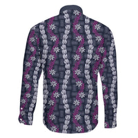 Pikake Maile Tiare Lei Family Matching Off The Shoulder Long Sleeve Dress and Hawaiian Shirt Poni Lauhala Pattern LT01 - Polynesian Pride