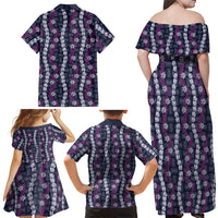 Pikake Maile Tiare Lei Family Matching Off Shoulder Maxi Dress and Hawaiian Shirt Poni Lauhala Pattern LT01 - Polynesian Pride
