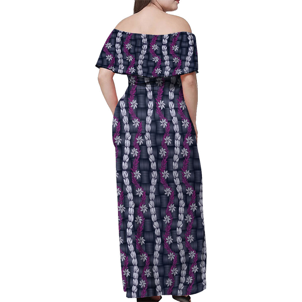 Pikake Maile Tiare Lei Family Matching Off Shoulder Maxi Dress and Hawaiian Shirt Poni Lauhala Pattern LT01 - Polynesian Pride