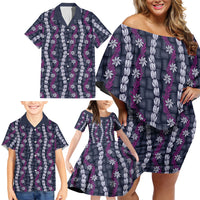 Pikake Maile Tiare Lei Family Matching Off Shoulder Short Dress and Hawaiian Shirt Poni Lauhala Pattern LT01 - Polynesian Pride