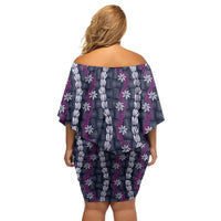 Pikake Maile Tiare Lei Family Matching Off Shoulder Short Dress and Hawaiian Shirt Poni Lauhala Pattern LT01 - Polynesian Pride