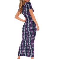 Pikake Maile Tiare Lei Family Matching Short Sleeve Bodycon Dress and Hawaiian Shirt Poni Lauhala Pattern LT01 - Polynesian Pride