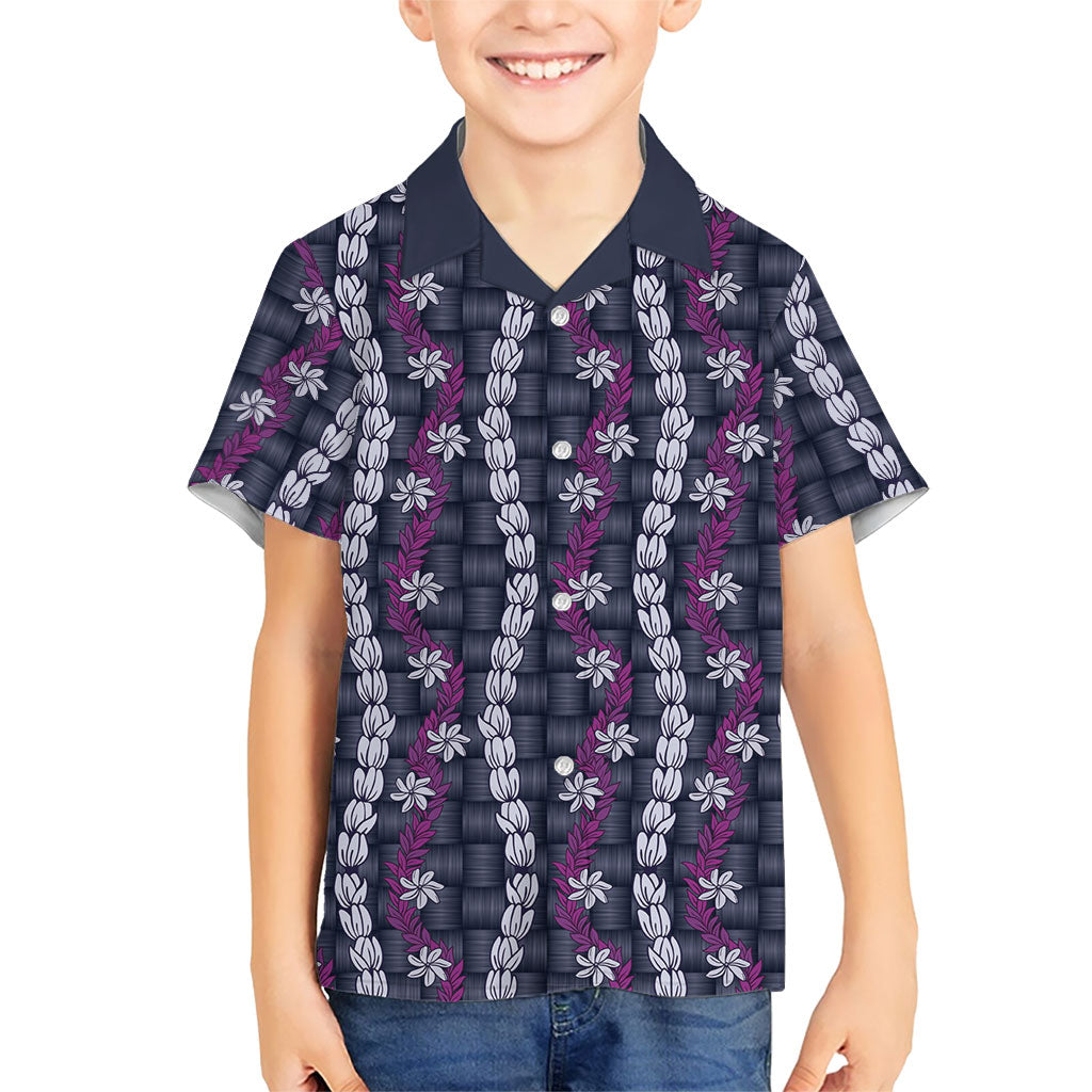 Pikake Maile Tiare Lei Family Matching Short Sleeve Bodycon Dress and Hawaiian Shirt Poni Lauhala Pattern LT01 Son's Shirt Purple - Polynesian Pride