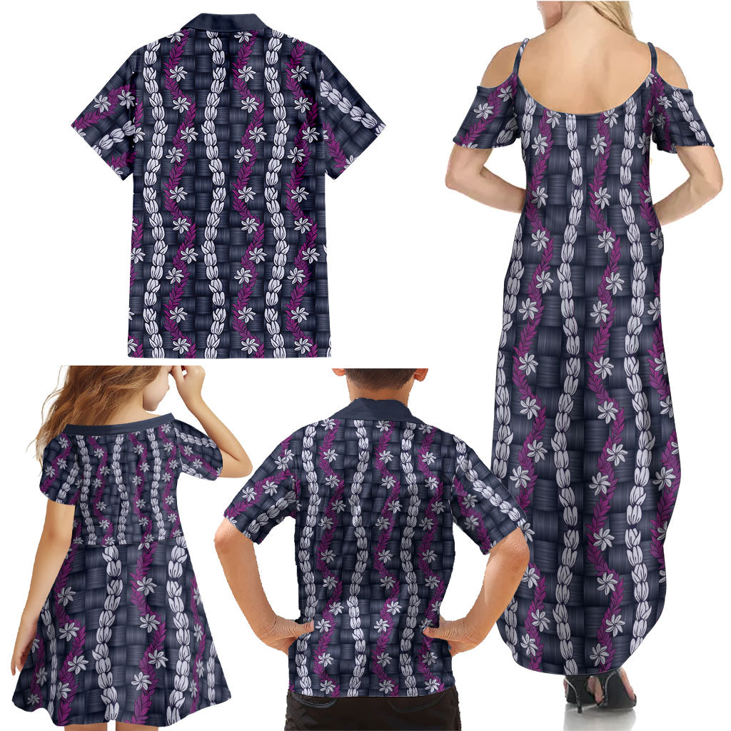 Pikake Maile Tiare Lei Family Matching Summer Maxi Dress and Hawaiian Shirt Poni Lauhala Pattern LT01 - Polynesian Pride