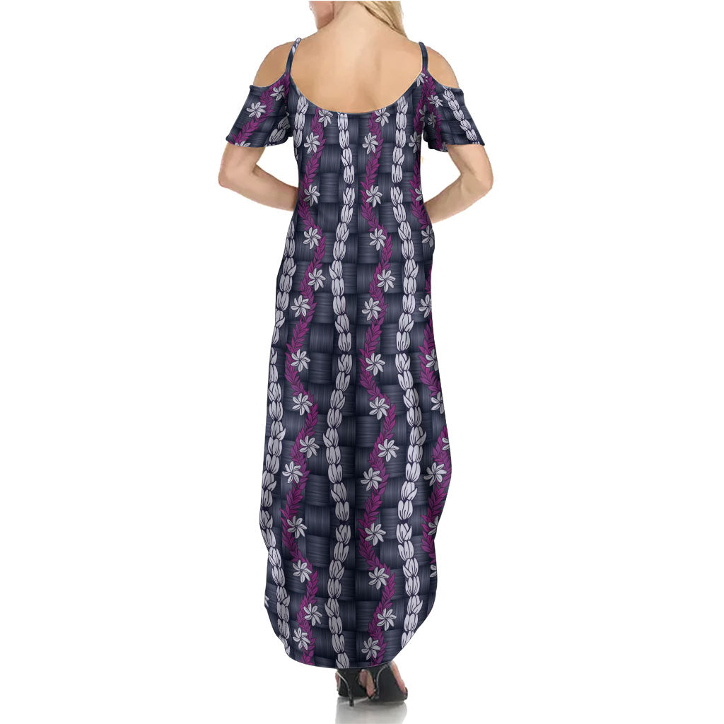 Pikake Maile Tiare Lei Family Matching Summer Maxi Dress and Hawaiian Shirt Poni Lauhala Pattern LT01 - Polynesian Pride