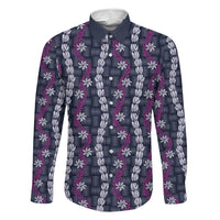 Pikake Maile Tiare Lei Family Matching Tank Maxi Dress and Hawaiian Shirt Poni Lauhala Pattern LT01 Dad's Shirt - Long Sleeve Purple - Polynesian Pride