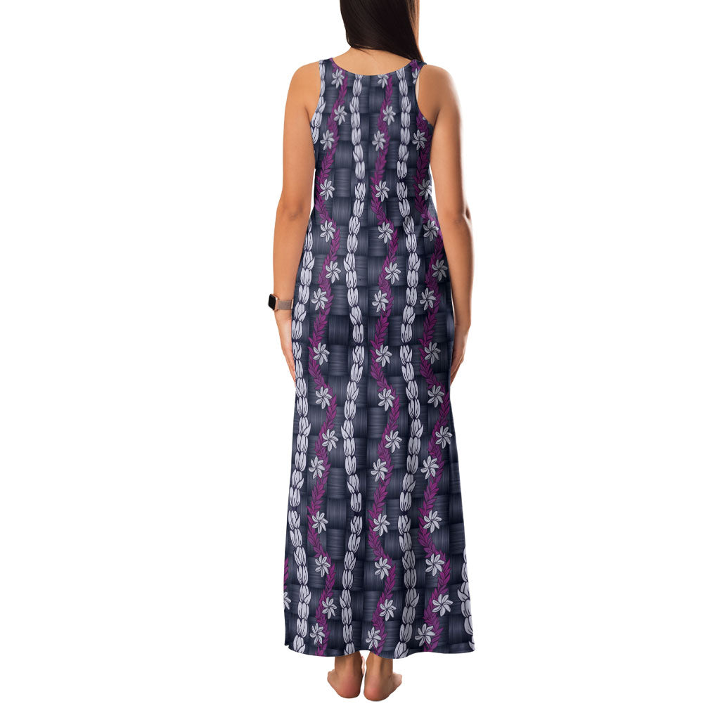 Pikake Maile Tiare Lei Family Matching Tank Maxi Dress and Hawaiian Shirt Poni Lauhala Pattern LT01 - Polynesian Pride