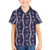 Pikake Maile Tiare Lei Family Matching Tank Maxi Dress and Hawaiian Shirt Poni Lauhala Pattern LT01 Son's Shirt Purple - Polynesian Pride