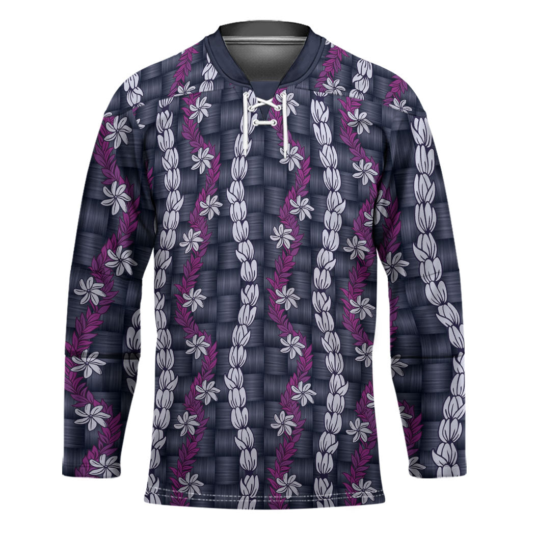 Pikake Maile Tiare Lei Hockey Jersey Poni Lauhala Pattern LT01 Unisex Purple - Polynesian Pride