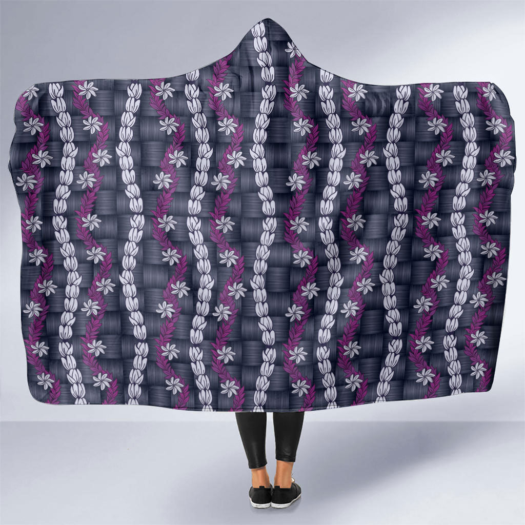 Pikake Maile Tiare Lei Hooded Blanket Poni Lauhala Pattern LT01 One Size Purple - Polynesian Pride