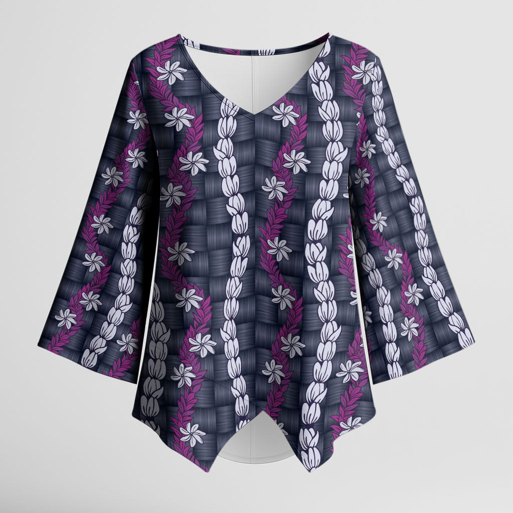 Pikake Maile Tiare Lei Kimono Sleeve Blouse Poni Lauhala Pattern LT01 Female Purple - Polynesian Pride