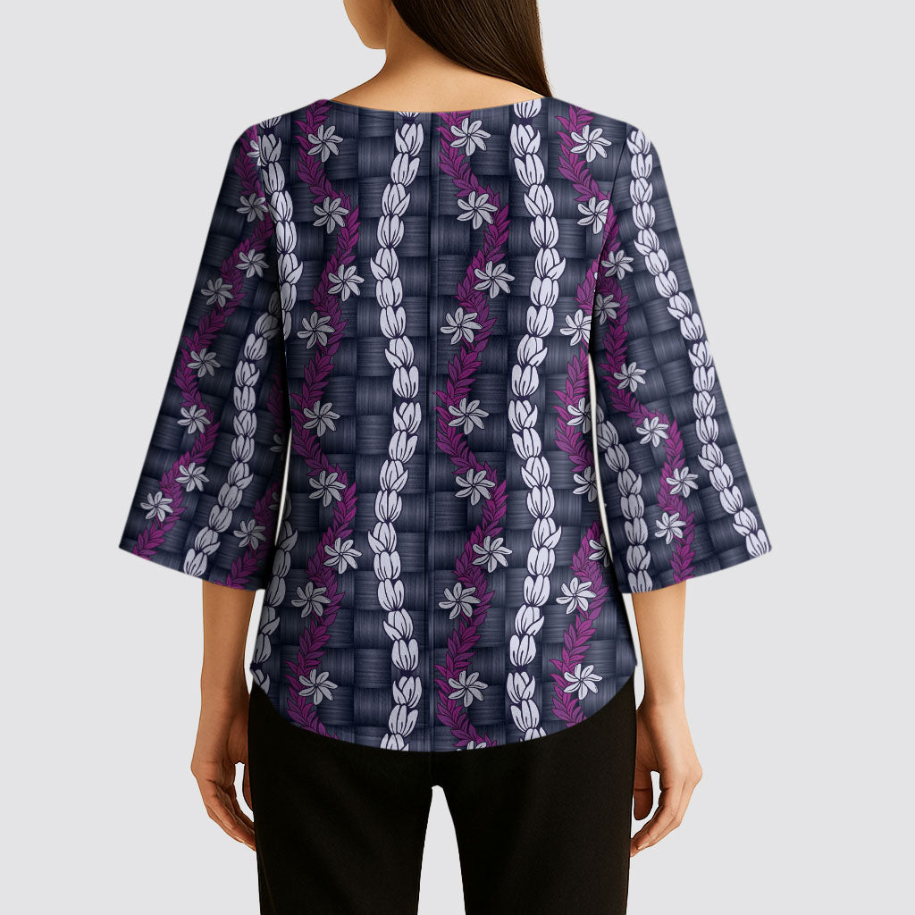Pikake Maile Tiare Lei Kimono Sleeve Blouse Poni Lauhala Pattern