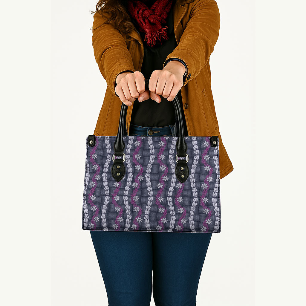 Pikake Maile Tiare Lei Leather Bag Poni Lauhala Pattern