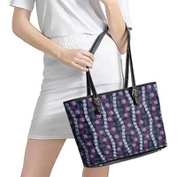 Pikake Maile Tiare Lei Leather Tote Bag Poni Lauhala Pattern