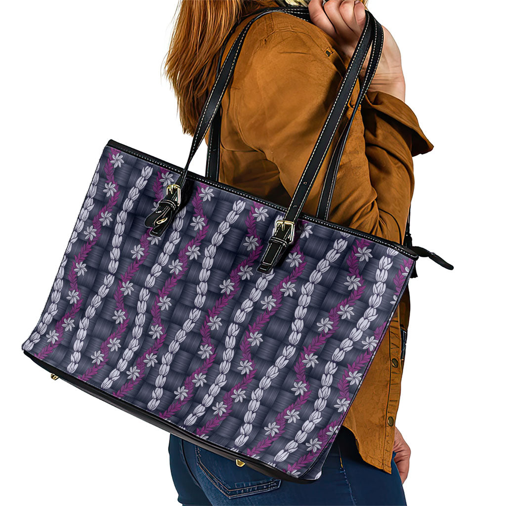 Pikake Maile Tiare Lei Leather Tote Bag Poni Lauhala Pattern