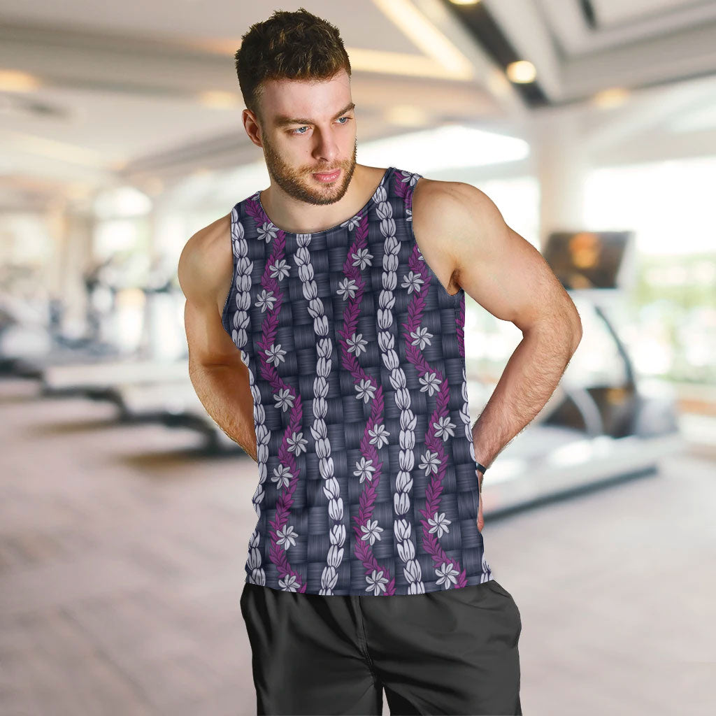 Pikake Maile Tiare Lei Men Tank Top Poni Lauhala Pattern LT01 Purple - Polynesian Pride