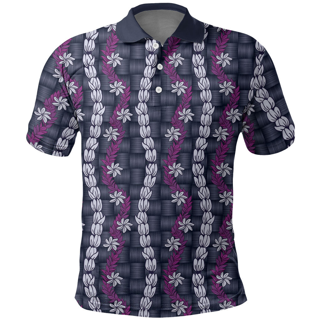 Pikake Maile Tiare Lei Polo Shirt Poni Lauhala Pattern LT01 Purple - Polynesian Pride