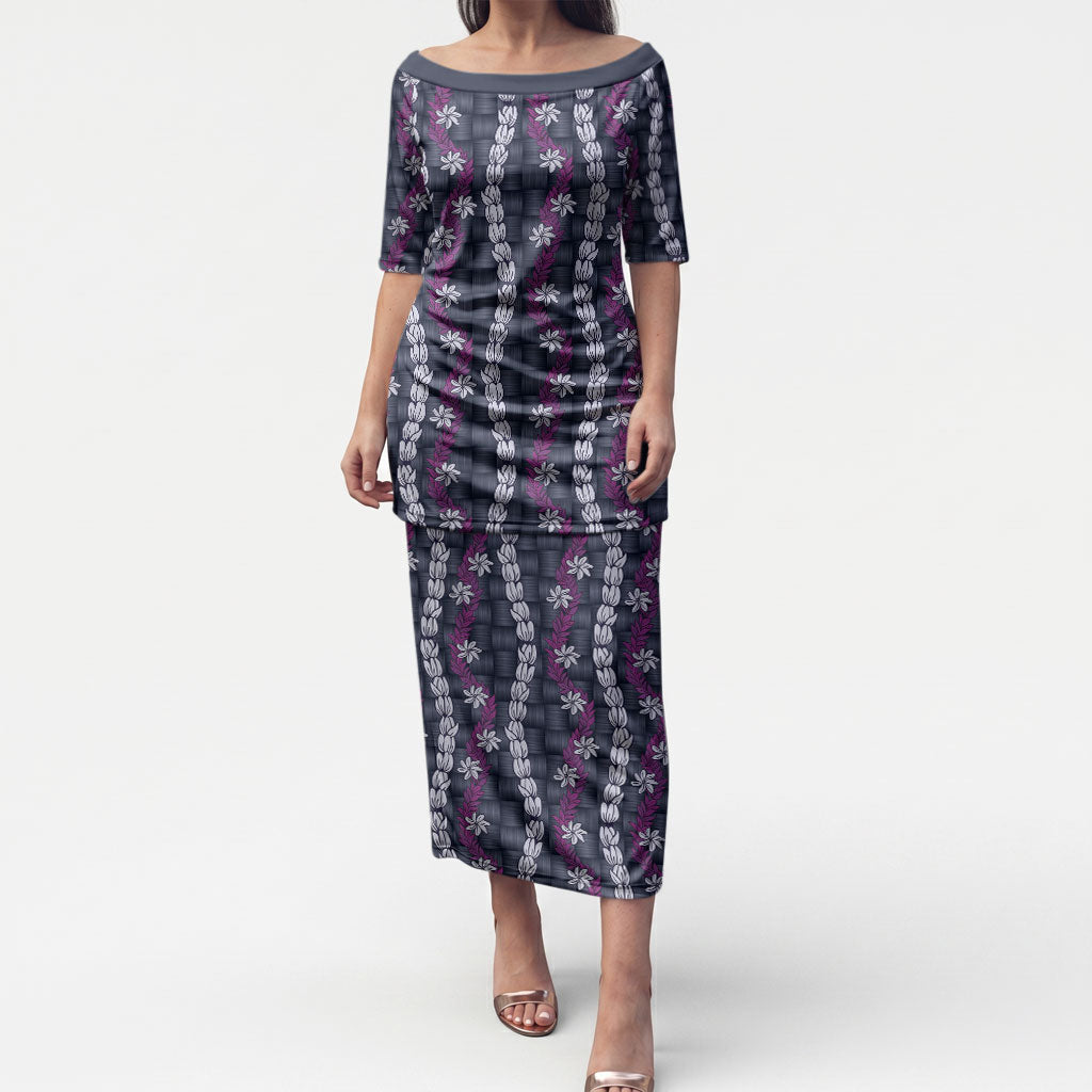 Pikake Maile Tiare Lei Puletasi Poni Lauhala Pattern LT01 Long Dress Purple - Polynesian Pride