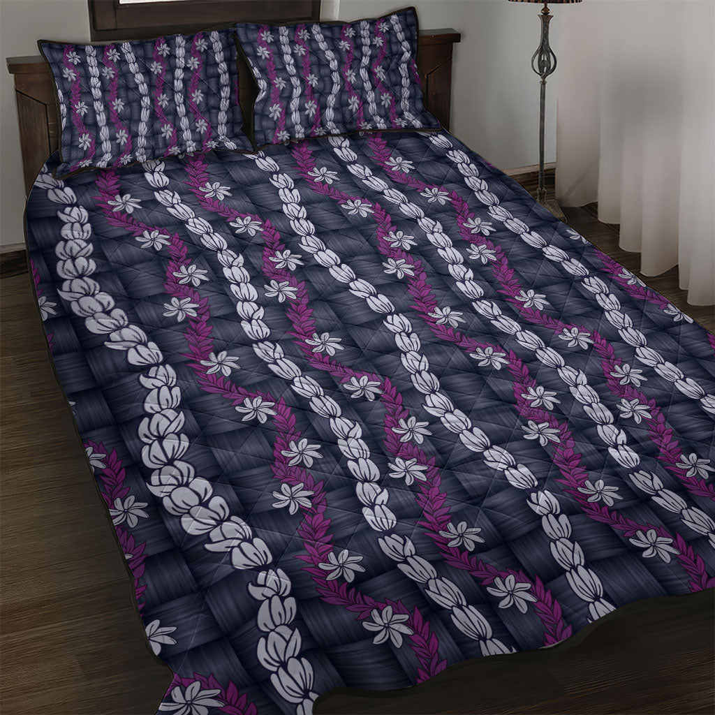 Pikake Maile Tiare Lei Quilt Bed Set Poni Lauhala Pattern LT01 Purple - Polynesian Pride