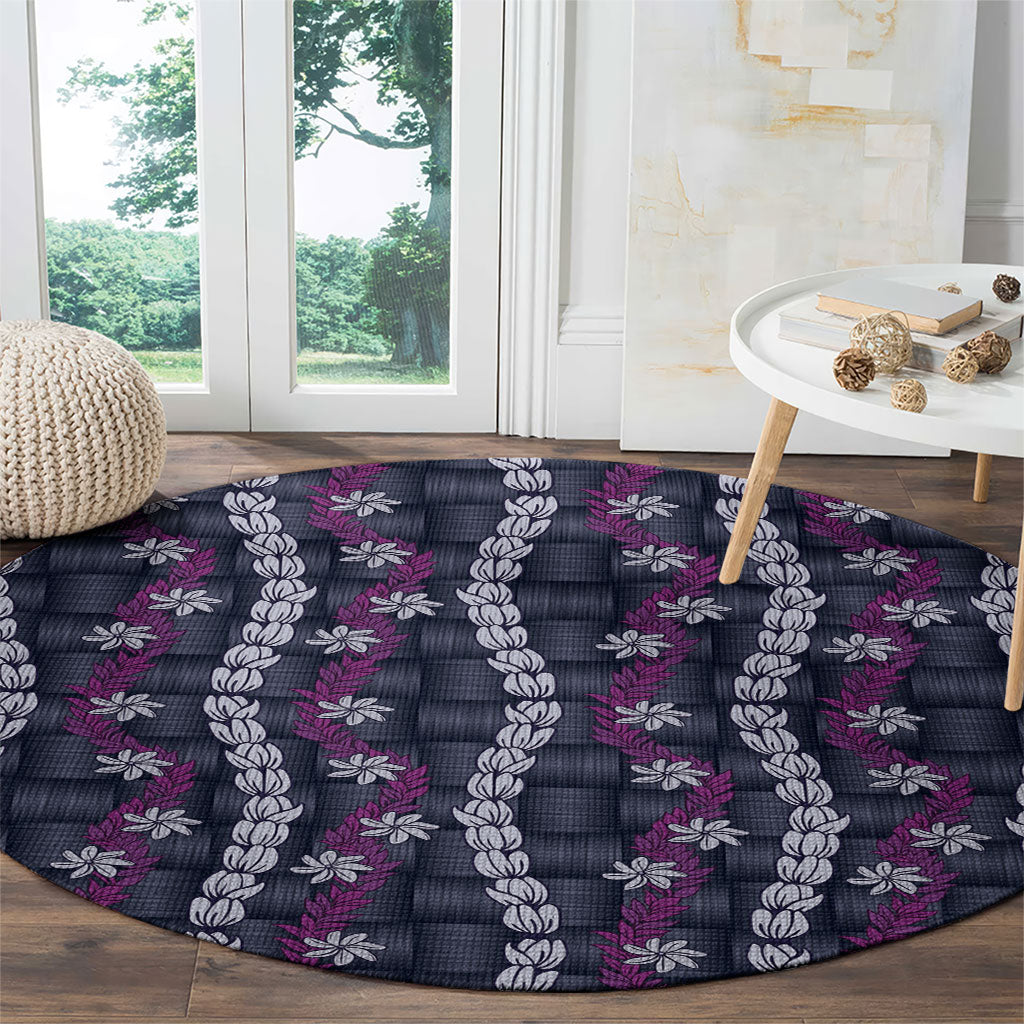 Pikake Maile Tiare Lei Round Carpet Poni Lauhala Pattern