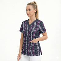 Pikake Maile Tiare Lei Scrub Top Poni Lauhala Pattern