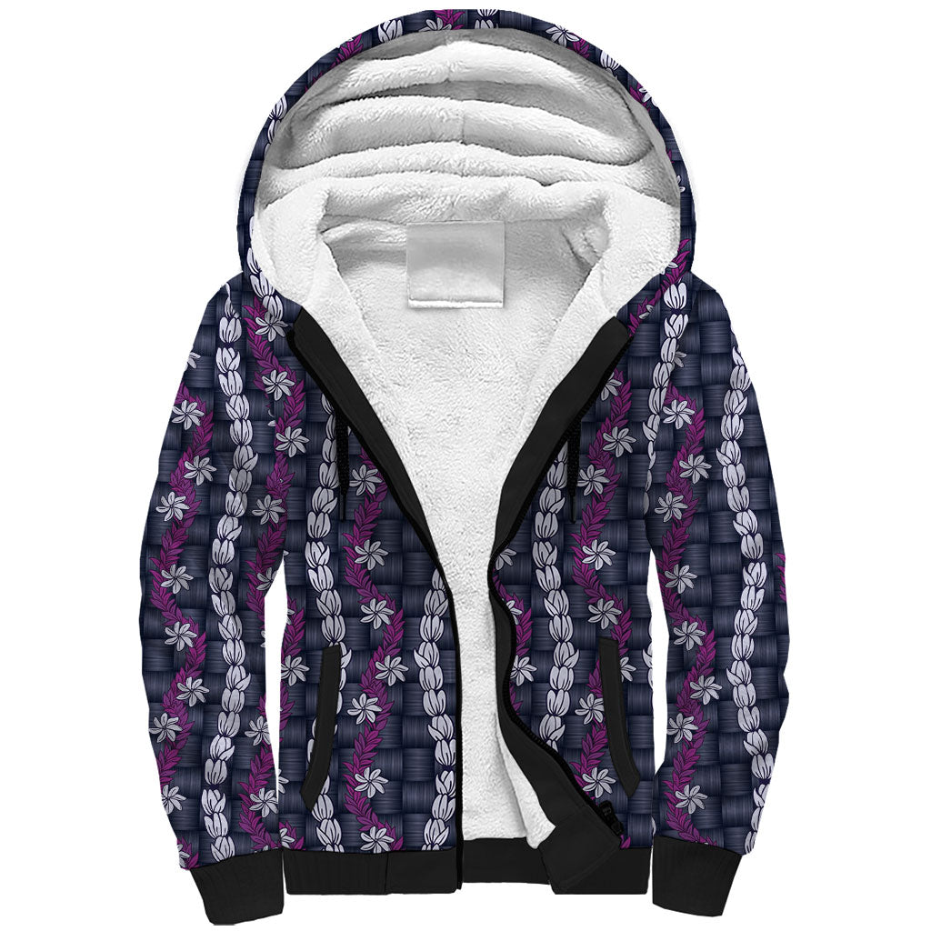 Pikake Maile Tiare Lei Sherpa Hoodie Poni Lauhala Pattern LT01 Unisex Purple - Polynesian Pride