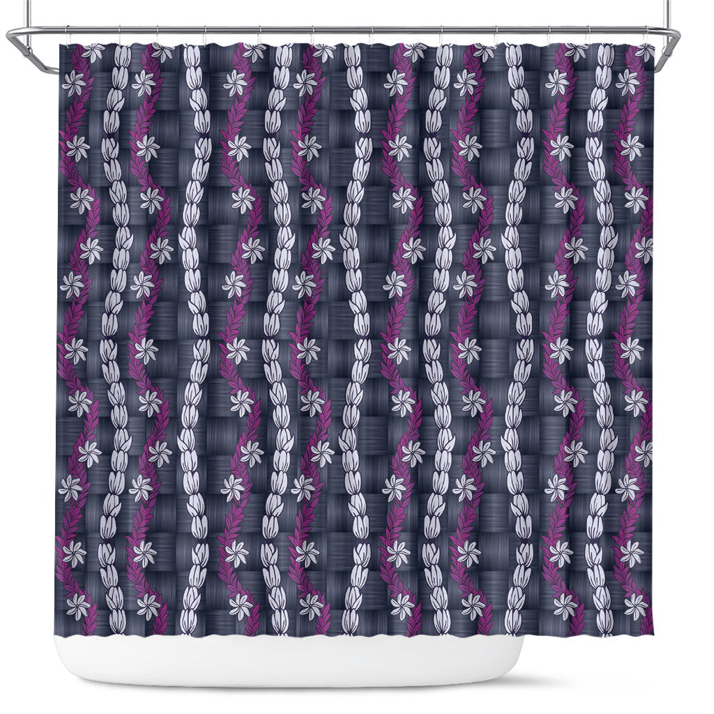Pikake Maile Tiare Lei Shower Curtain Poni Lauhala Pattern LT01 Purple - Polynesian Pride