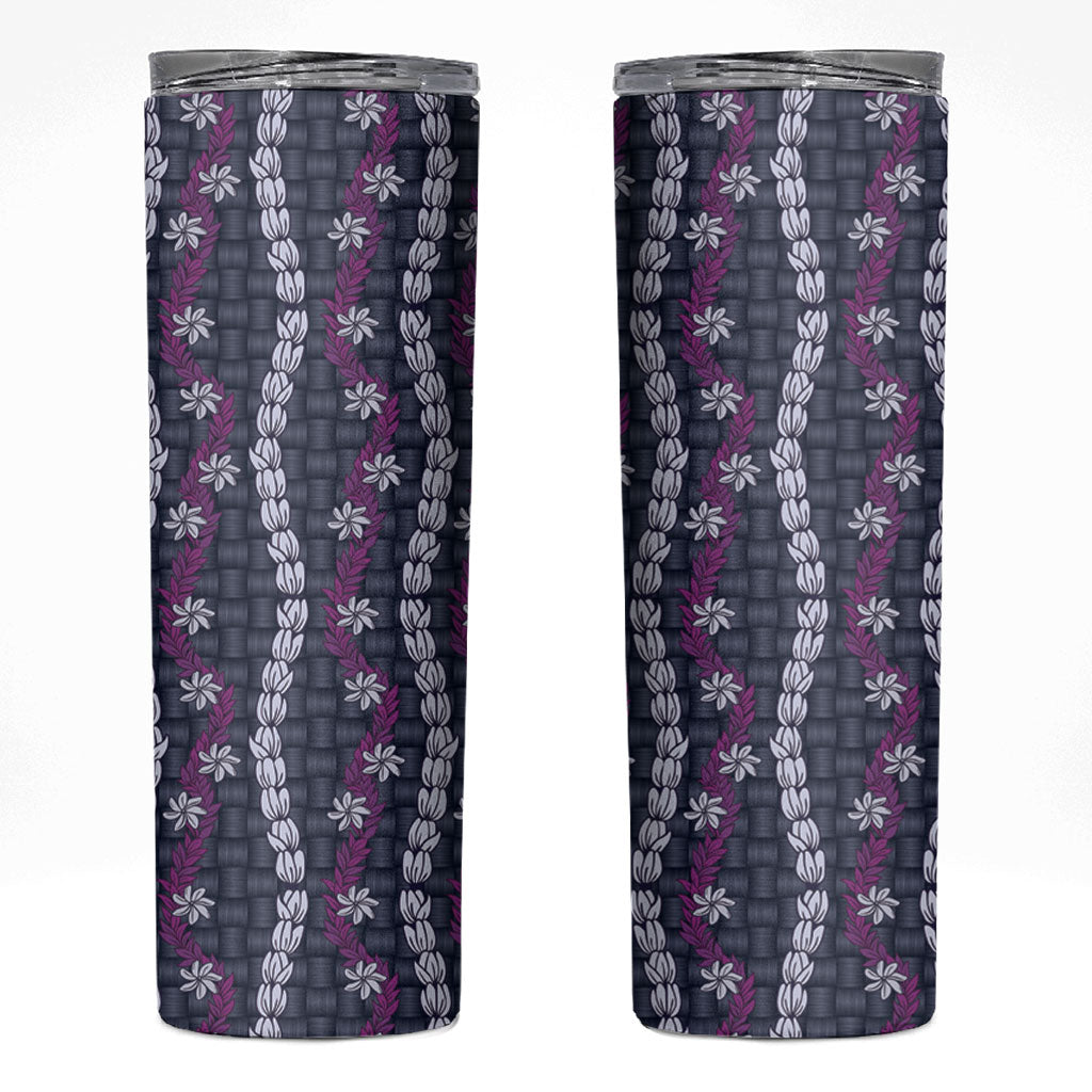 Pikake Maile Tiare Lei Skinny Tumbler Poni Lauhala Pattern LT01 Purple - Polynesian Pride