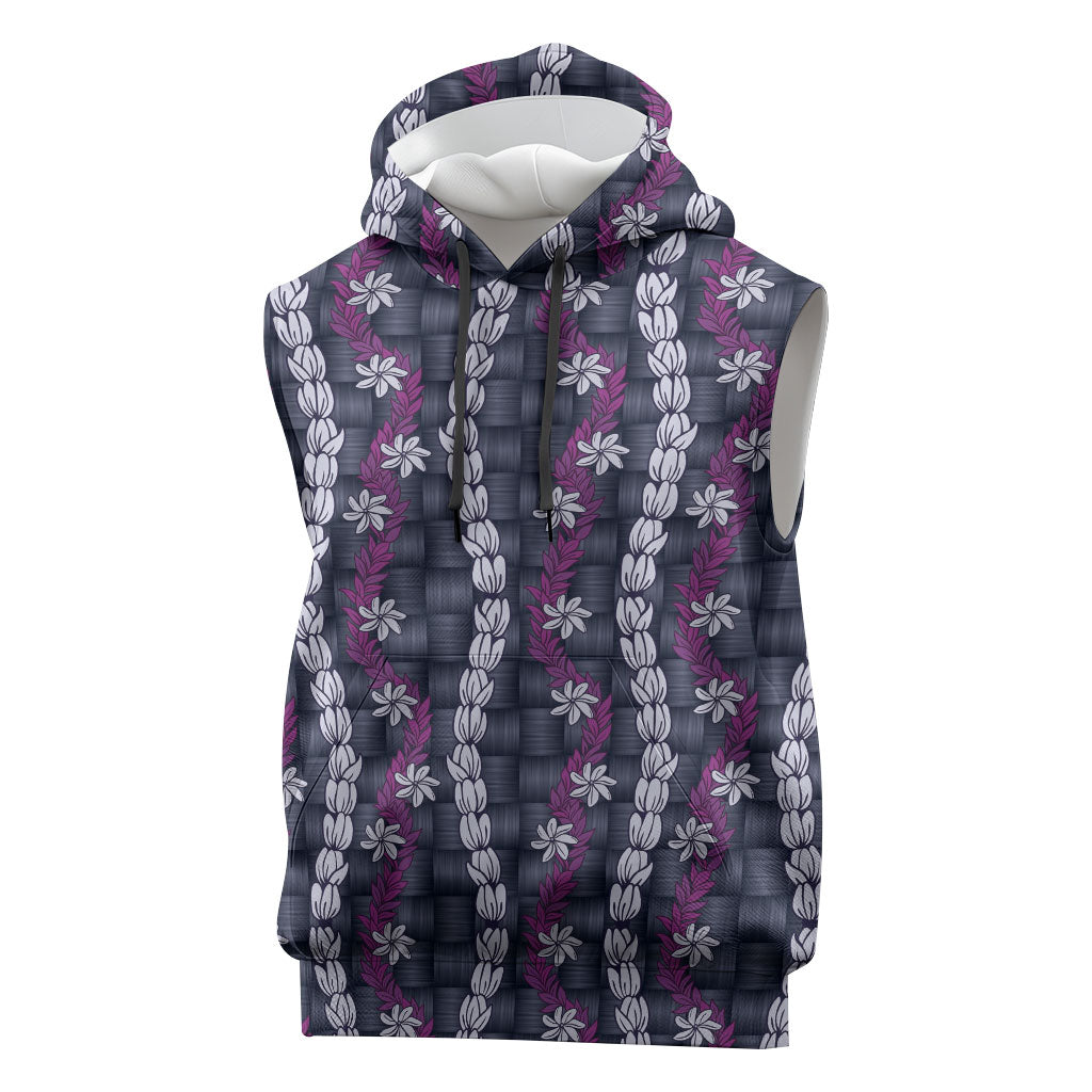 Pikake Maile Tiare Lei Sleeveless Hoodie Poni Lauhala Pattern LT01 Purple - Polynesian Pride
