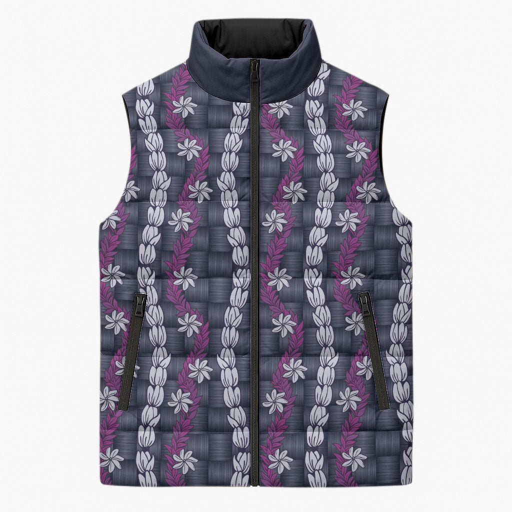 Pikake Maile Tiare Lei Sleeveless Puffer Jacket Poni Lauhala Pattern LT01 Unisex Purple - Polynesian Pride