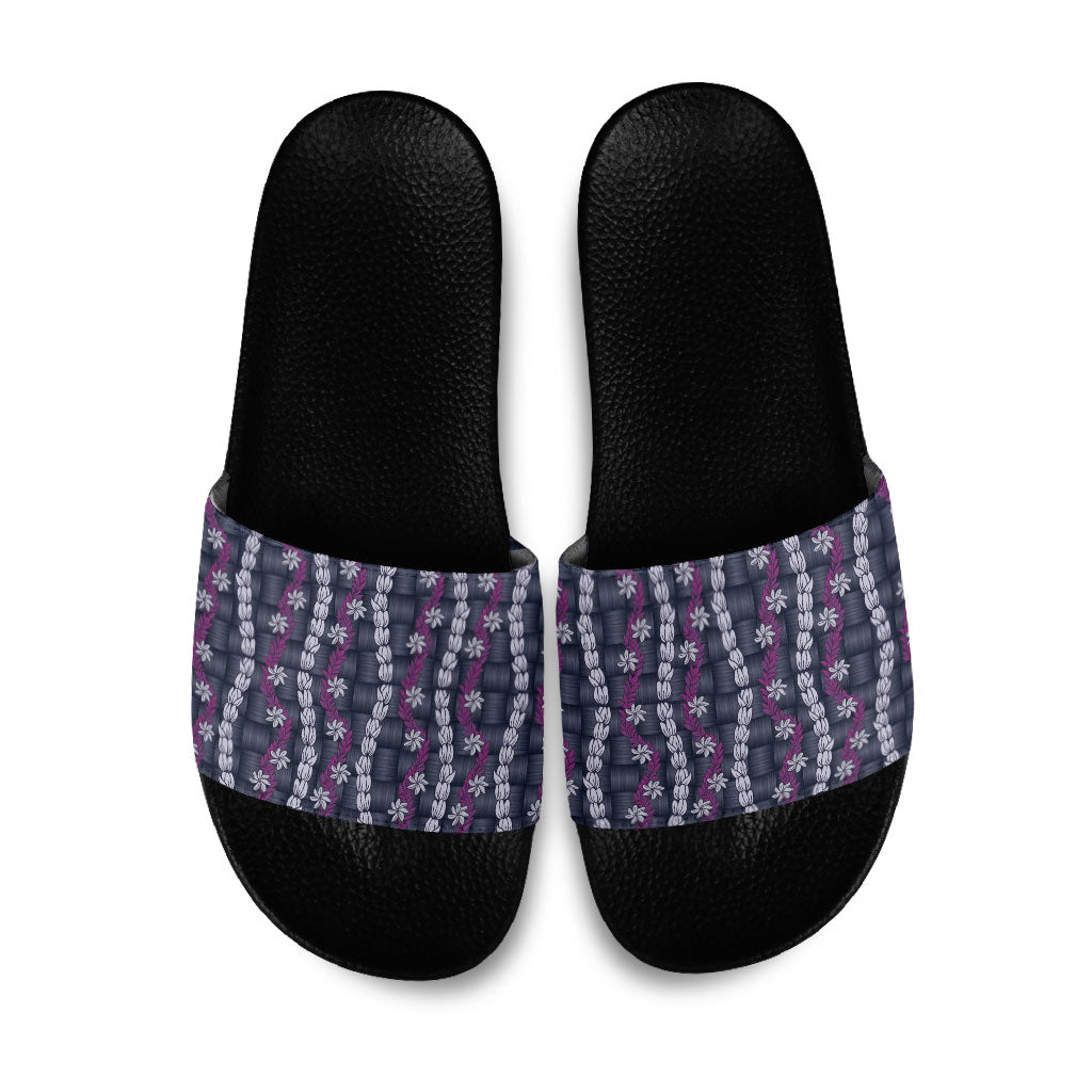 Pikake Maile Tiare Lei Slide Sandals Poni Lauhala Pattern LT01 Purple - Polynesian Pride